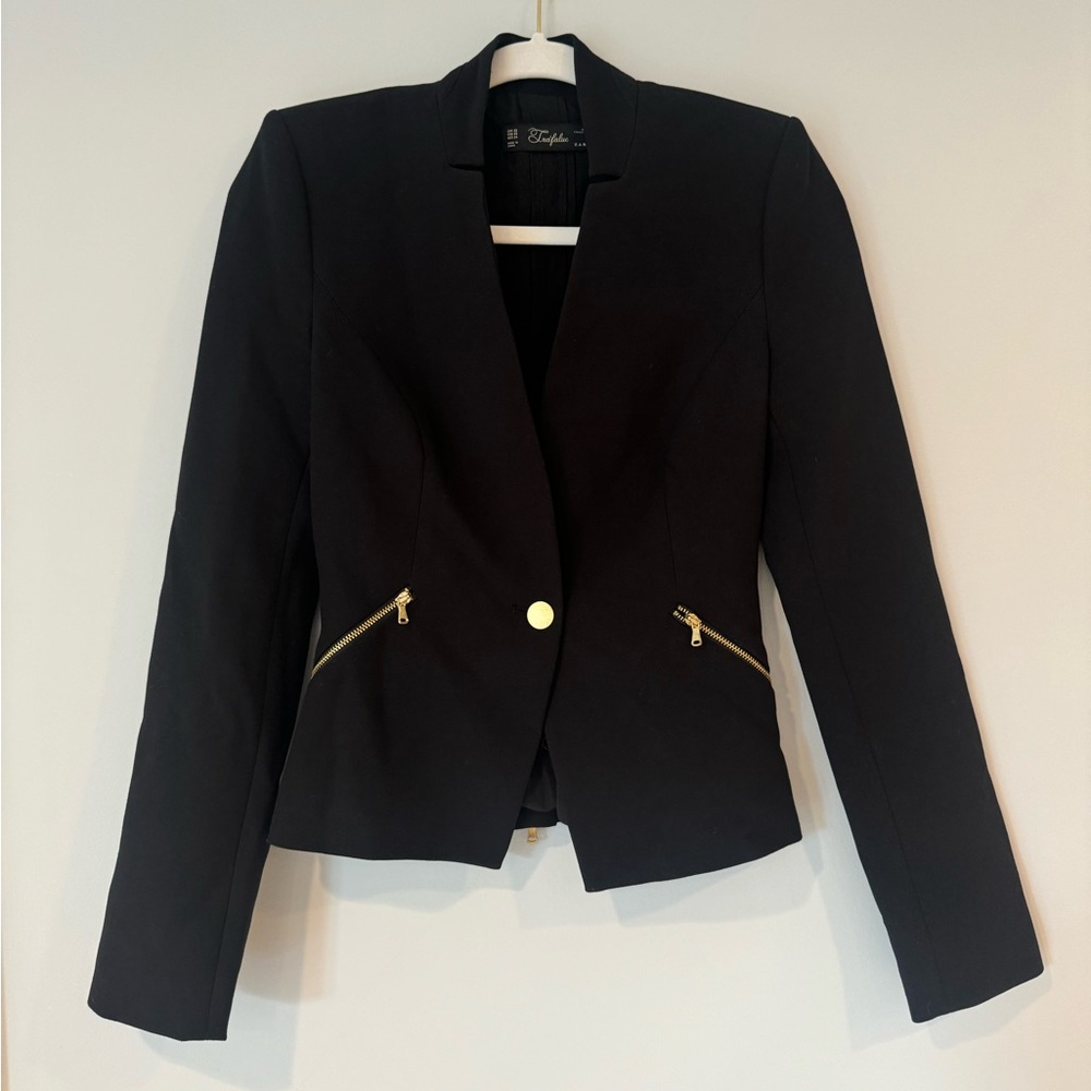 Zara Black Blazer with Gold Zipper Detail